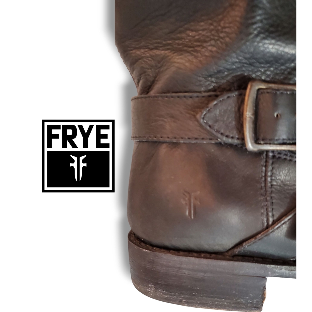 FRYE JENNA Black Leather Studded Ankle Moto Engineer Biker Boots Women's Size 10 - Picture 10 of 12